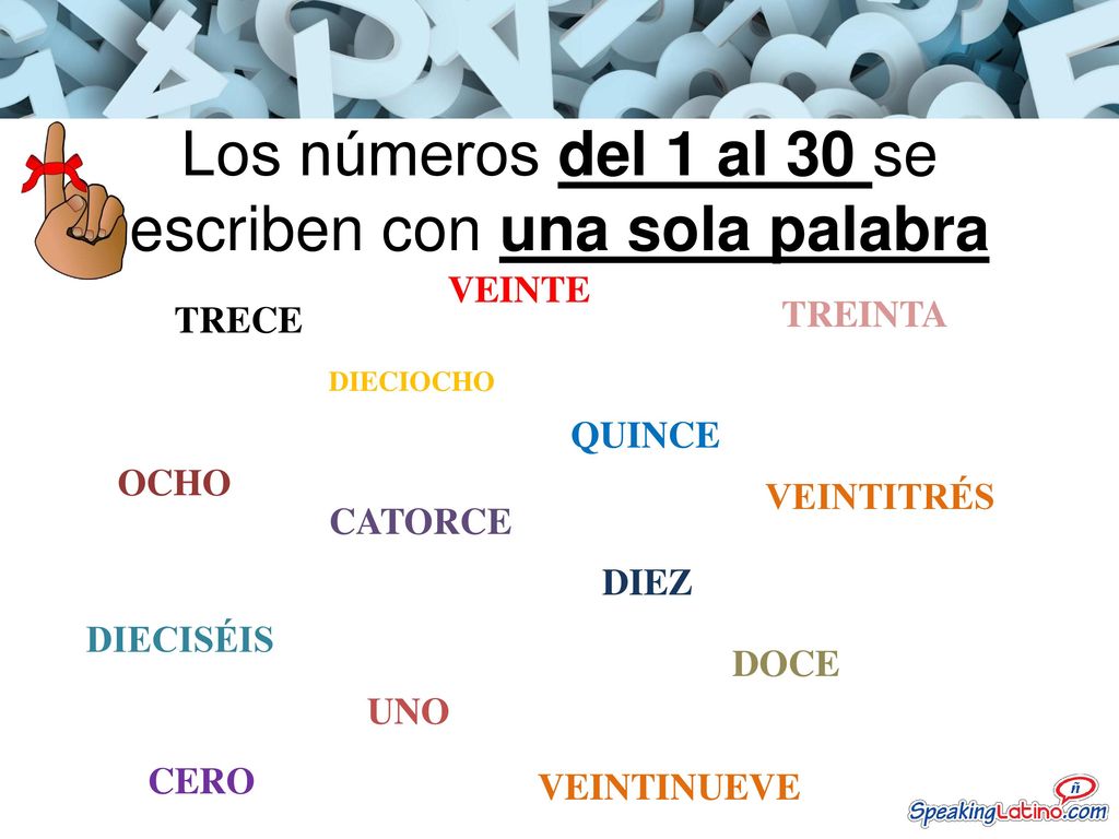 Los números del 1 al 30 se escriben con una sola palabra