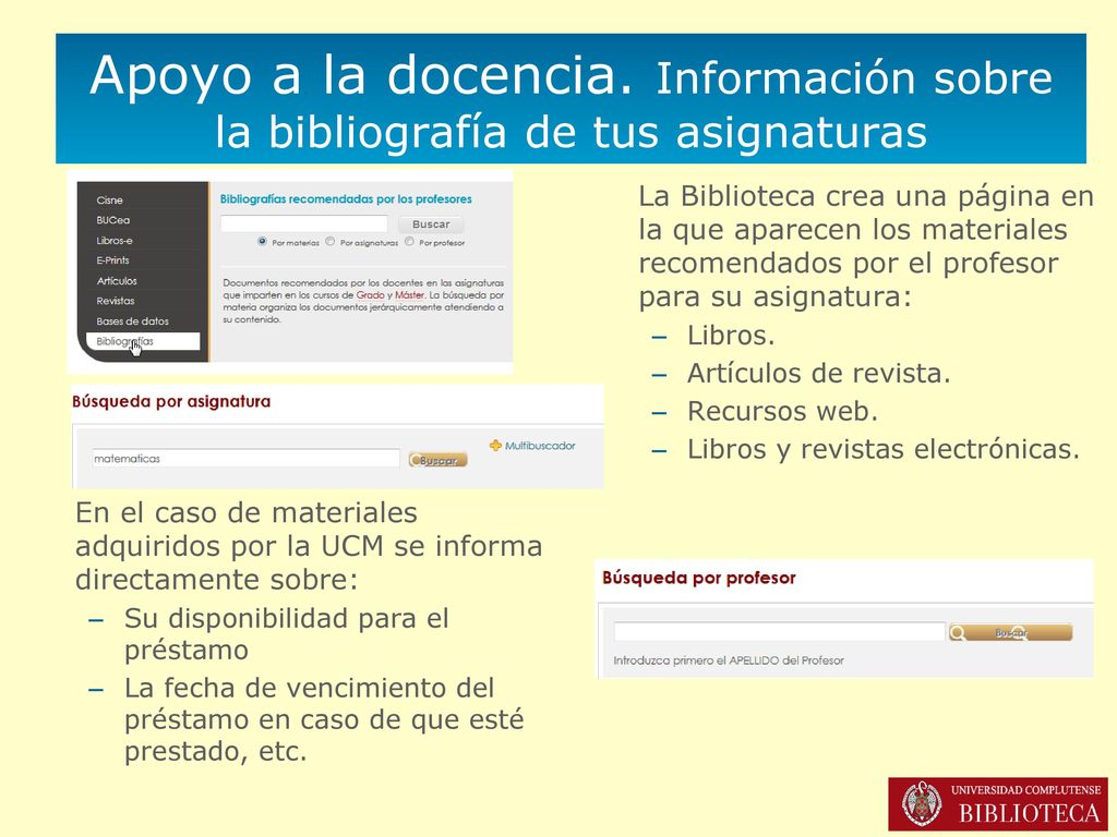 Apoyo a la docencia. Información sobre la bibliografía de tus asignaturas