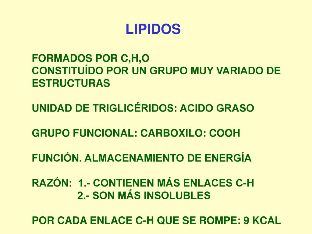 LIPIDOS FORMADOS POR C,H,O CONSTITUÍDO POR UN GRUPO MUY VARIADO DE
