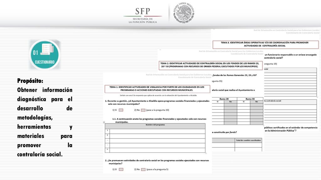 Propósito: Obtener información diagnóstica para el desarrollo de metodologías, herramientas y materiales para promover la contraloría social.