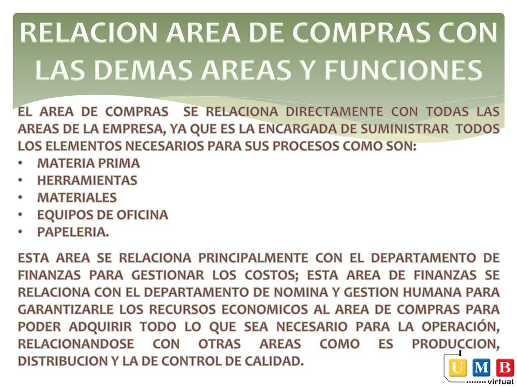 RELACION AREA DE COMPRAS CON LAS DEMAS AREAS Y FUNCIONES