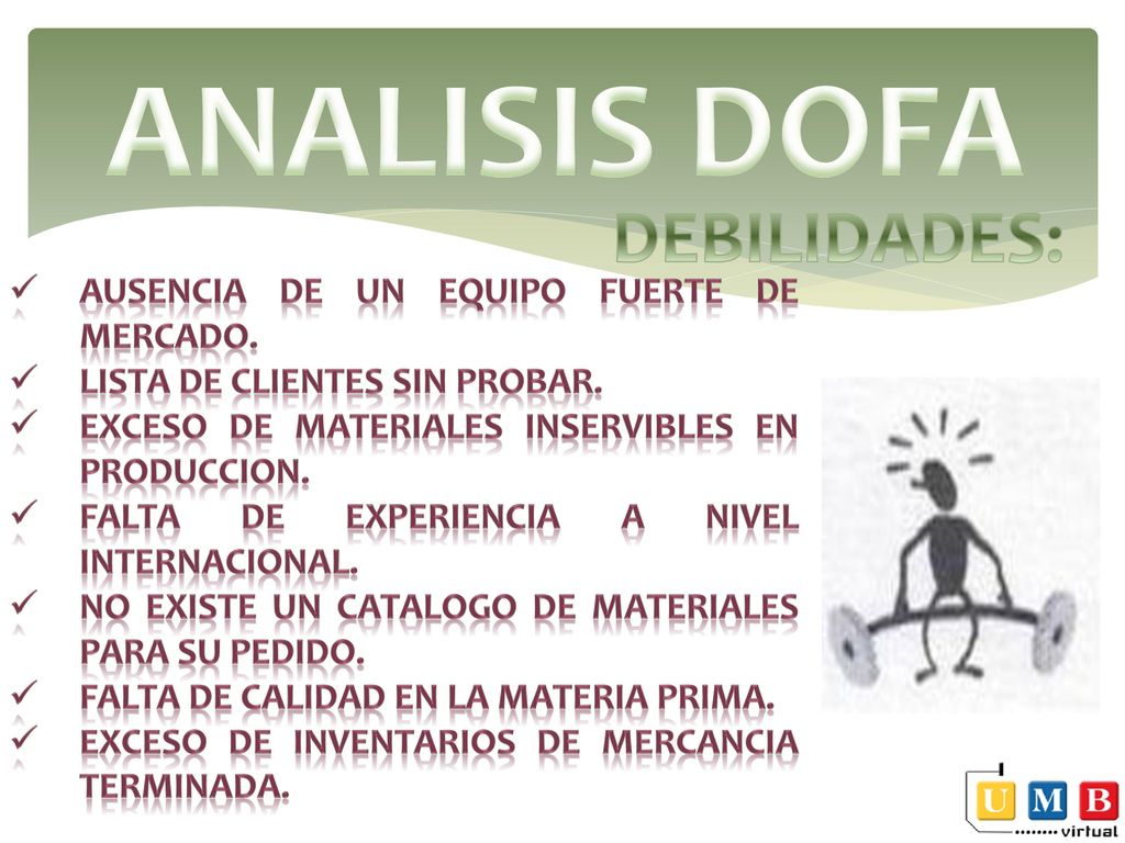 ANALISIS DOFA DEBILIDADES: AUSENCIA DE UN EQUIPO FUERTE DE MERCADO.