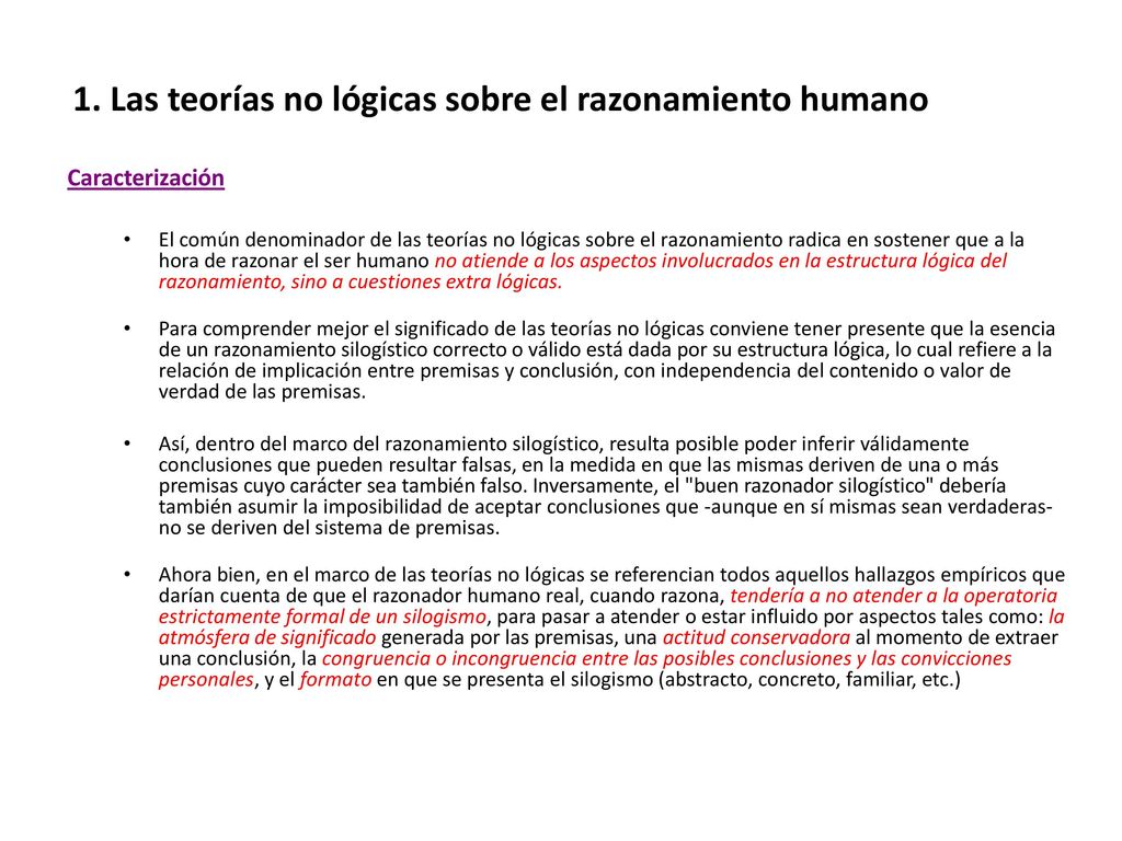 1. Las teorías no lógicas sobre el razonamiento humano