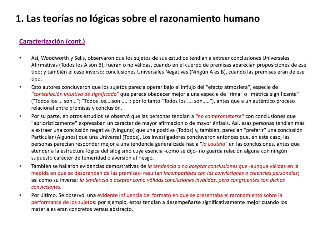 1. Las teorías no lógicas sobre el razonamiento humano