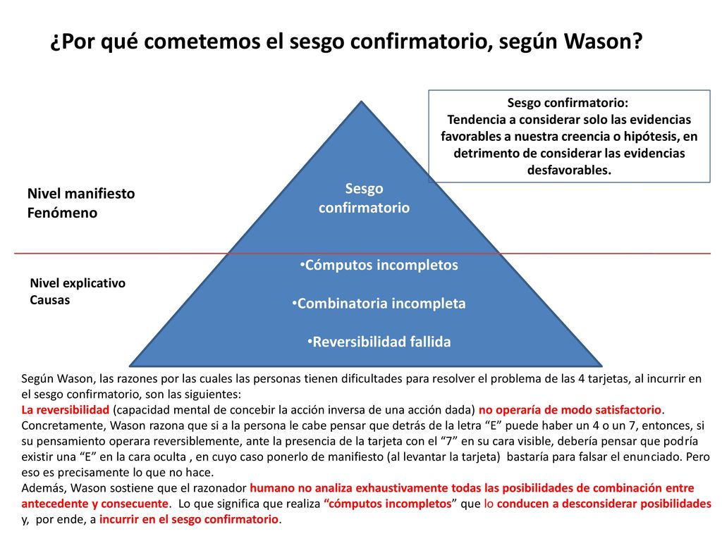 ¿Por qué cometemos el sesgo confirmatorio, según Wason