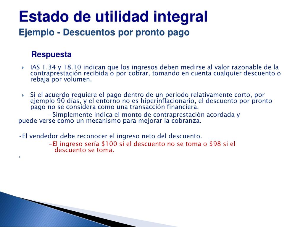 Estado de utilidad integral Ejemplo - Descuentos por pronto pago