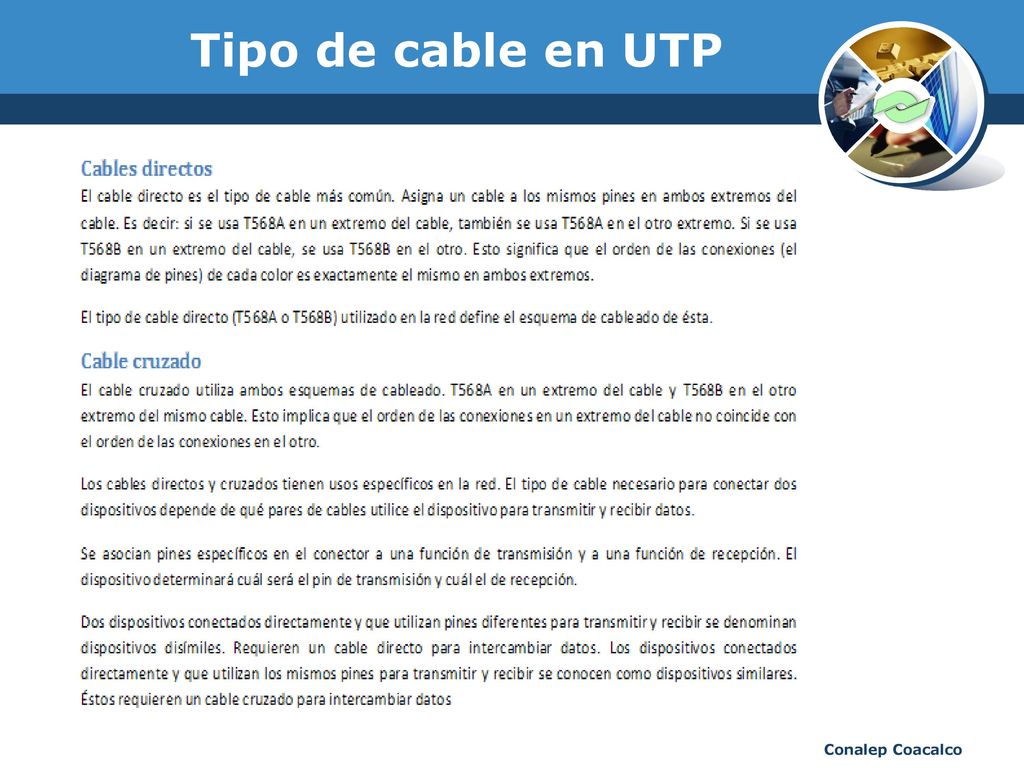 Tipo de cable en UTP Conalep Coacalco