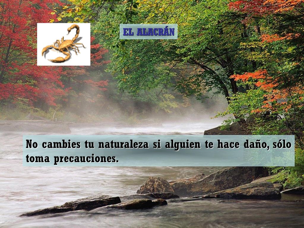 EL ALACRÁN No cambies tu naturaleza si alguien te hace daño, sólo toma precauciones.