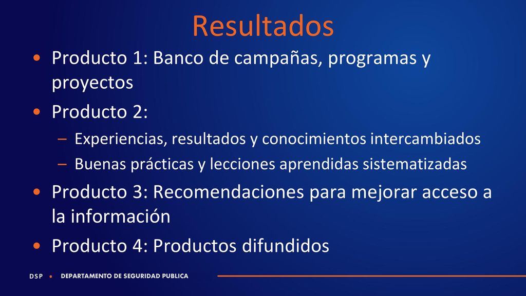 Resultados Producto 1: Banco de campañas, programas y proyectos