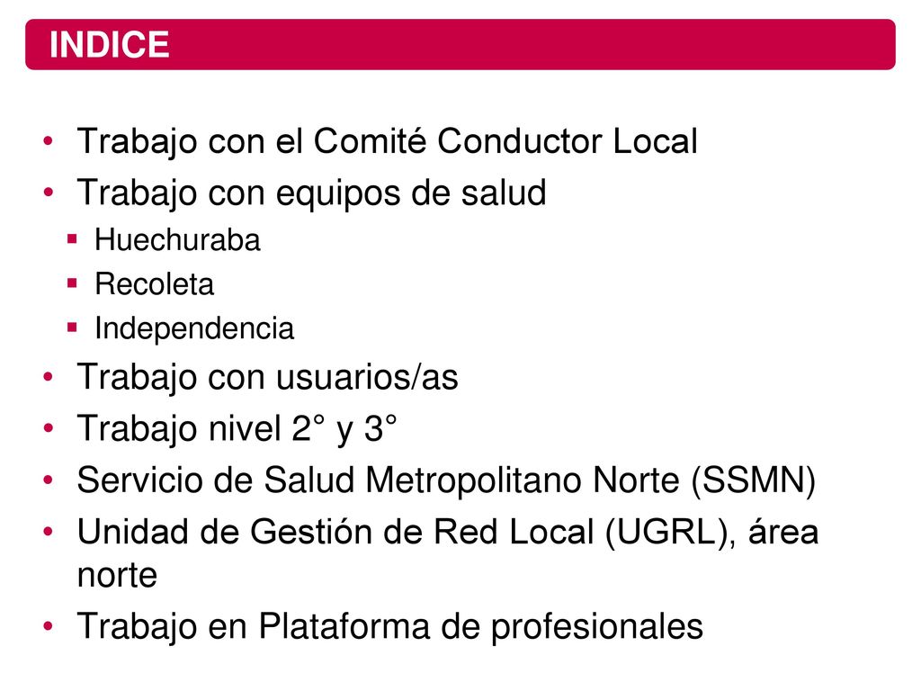 Trabajo con el Comité Conductor Local Trabajo con equipos de salud