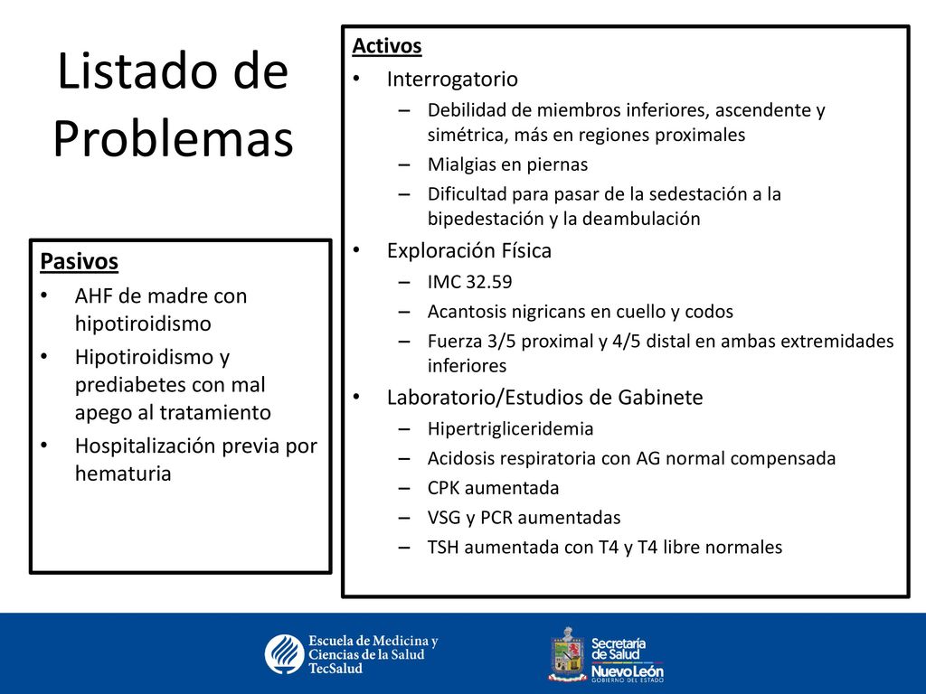 Listado de Problemas Pasivos Activos Interrogatorio Exploración Física
