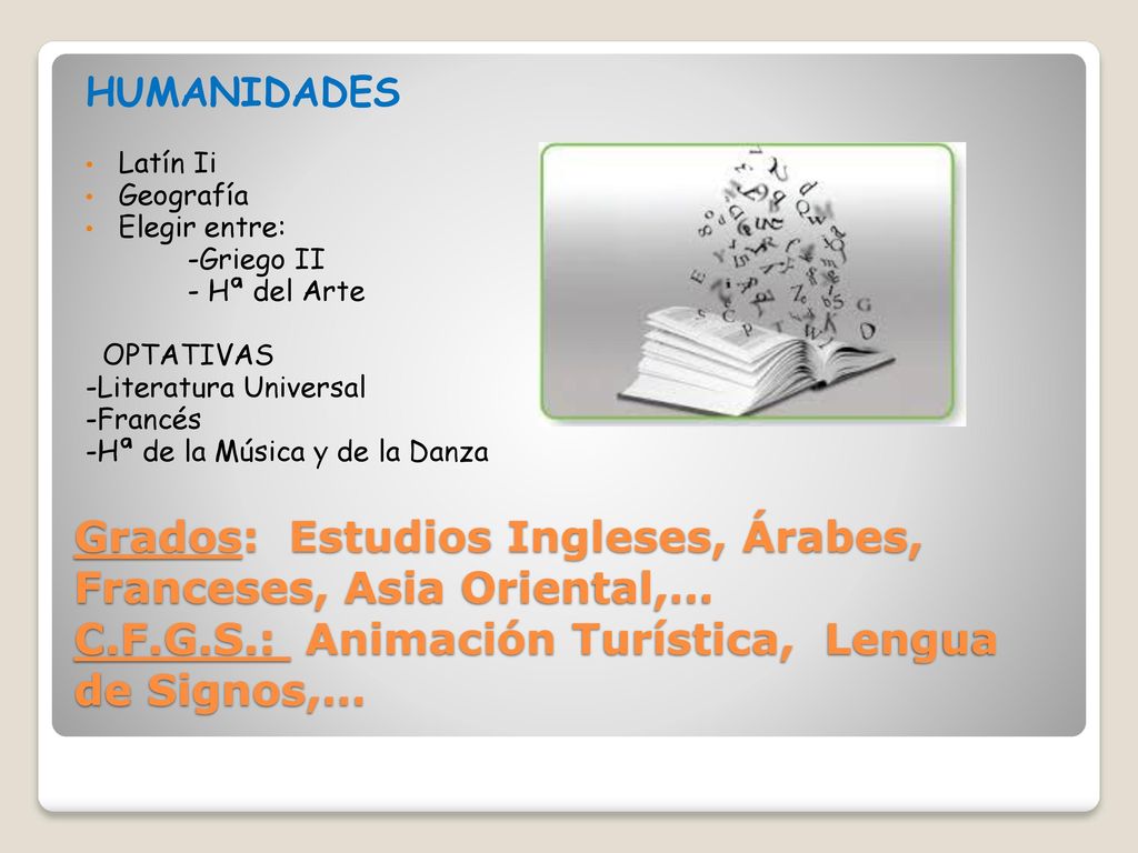 HUMANIDADES Latín Ii. Geografía. Elegir entre: -Griego II. - Hª del Arte. OPTATIVAS. -Literatura Universal.