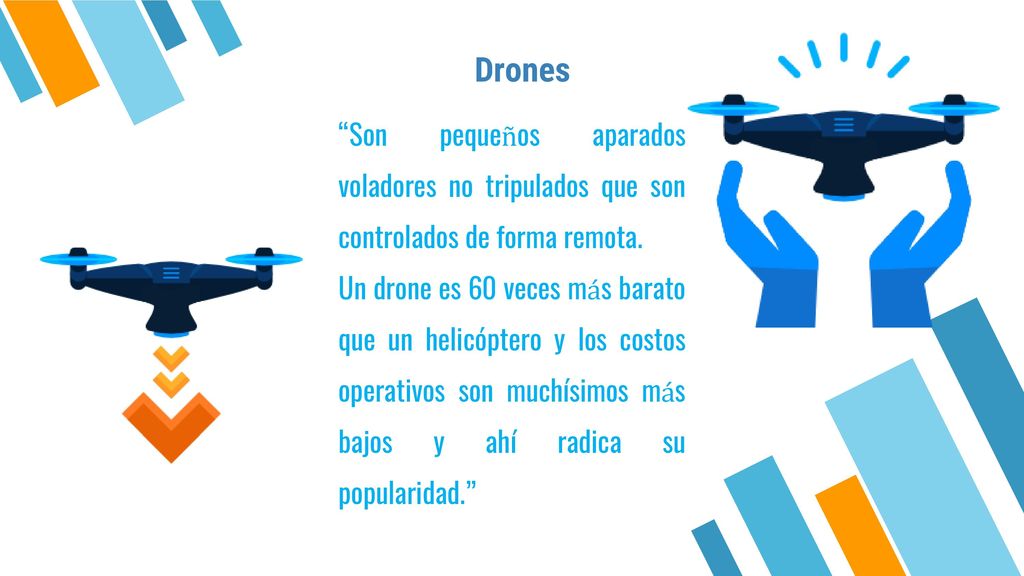 Drones Son pequeños aparados voladores no tripulados que son controlados de forma remota.