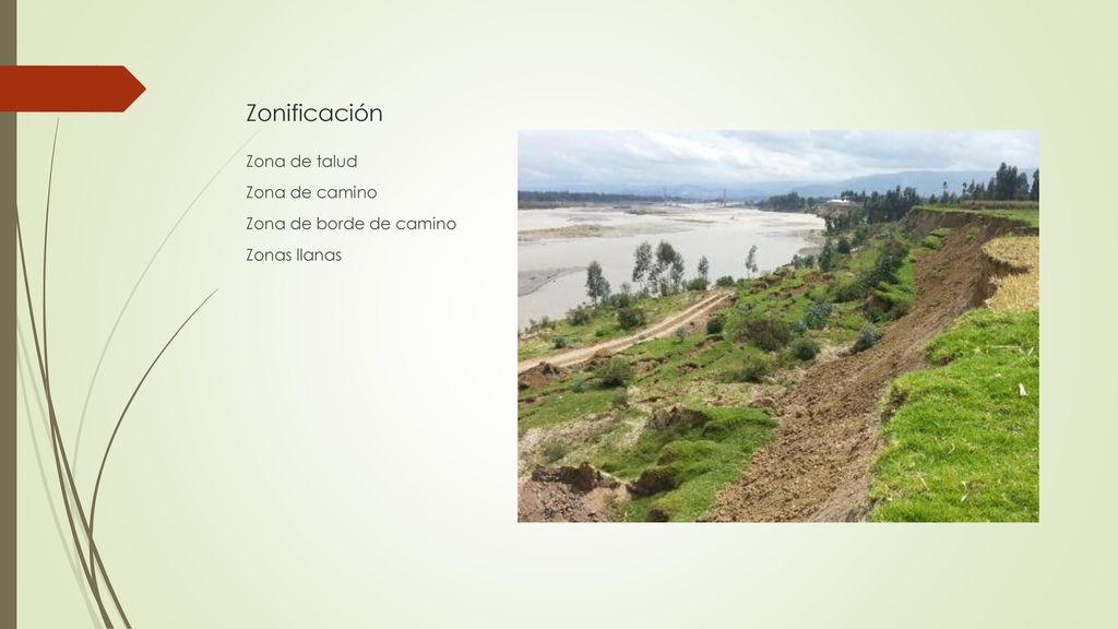 Zonificación Zona de talud Zona de camino Zona de borde de camino