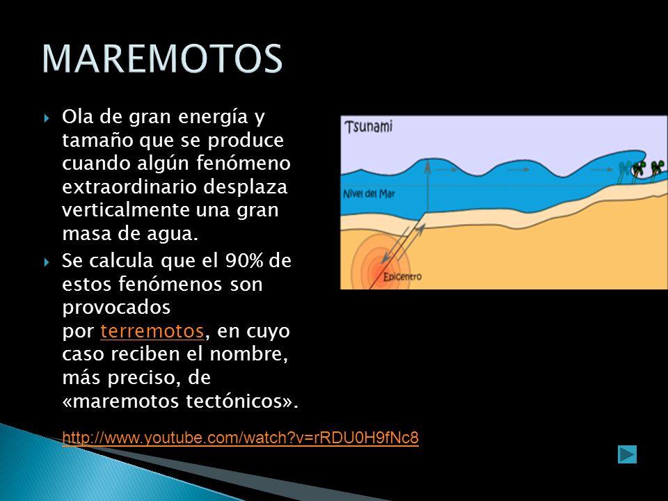 MAREMOTOS Ola de gran energía y tamaño que se produce cuando algún fenómeno extraordinario desplaza verticalmente una gran masa de agua.
