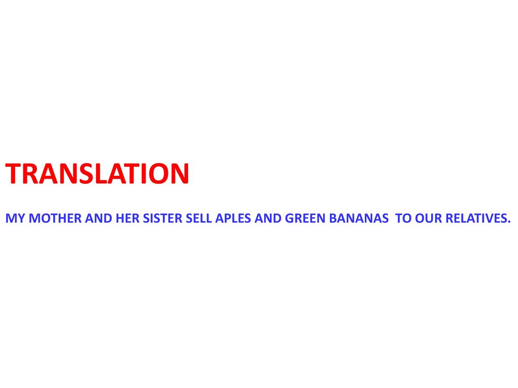 TRANSLATION MY MOTHER AND HER SISTER SELL APLES AND GREEN BANANAS TO OUR RELATIVES.