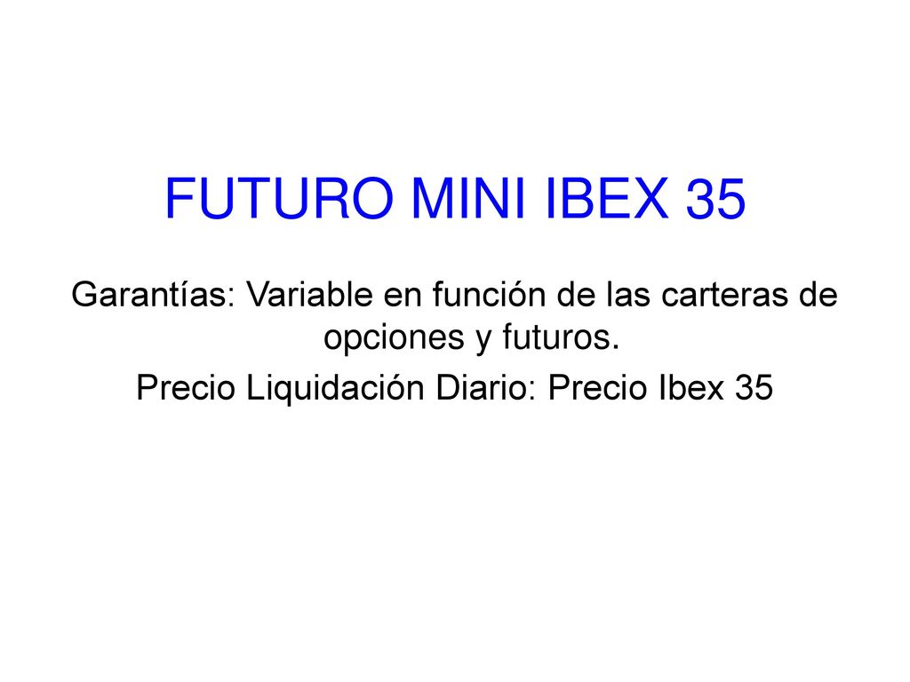 FUTURO MINI IBEX 35 Garantías: Variable en función de las carteras de opciones y futuros.