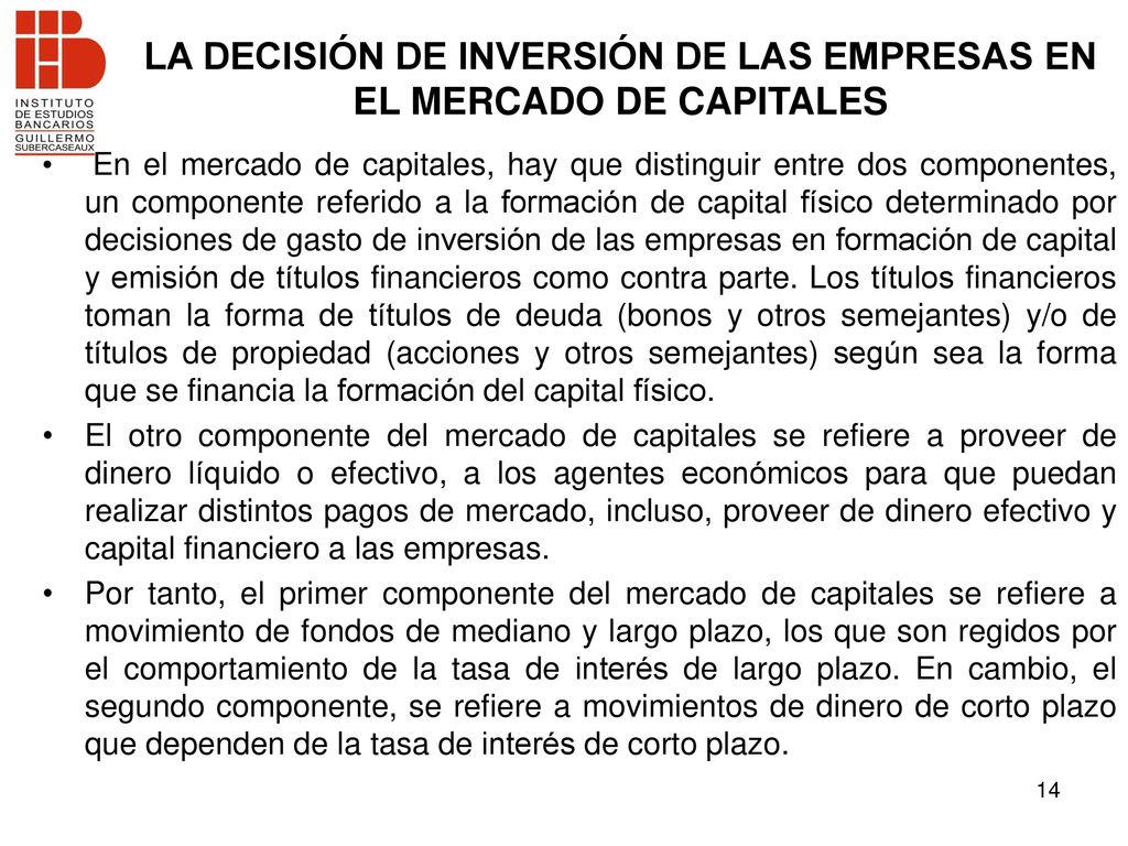 LA DECISIÓN DE INVERSIÓN DE LAS EMPRESAS EN EL MERCADO DE CAPITALES