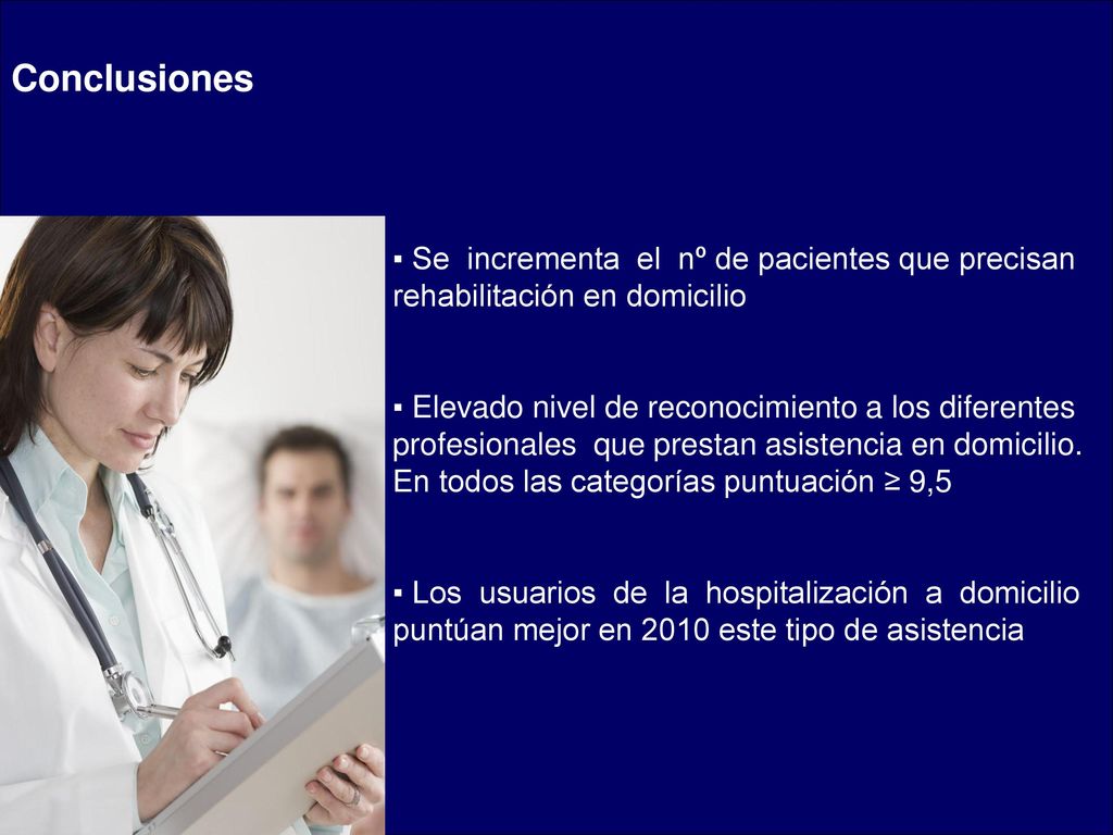 Conclusiones ▪ Se incrementa el nº de pacientes que precisan rehabilitación en domicilio.