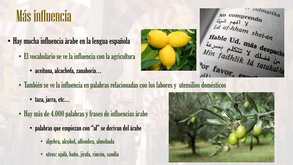 Más influencia Hay mucha influencia árabe en la lengua española
