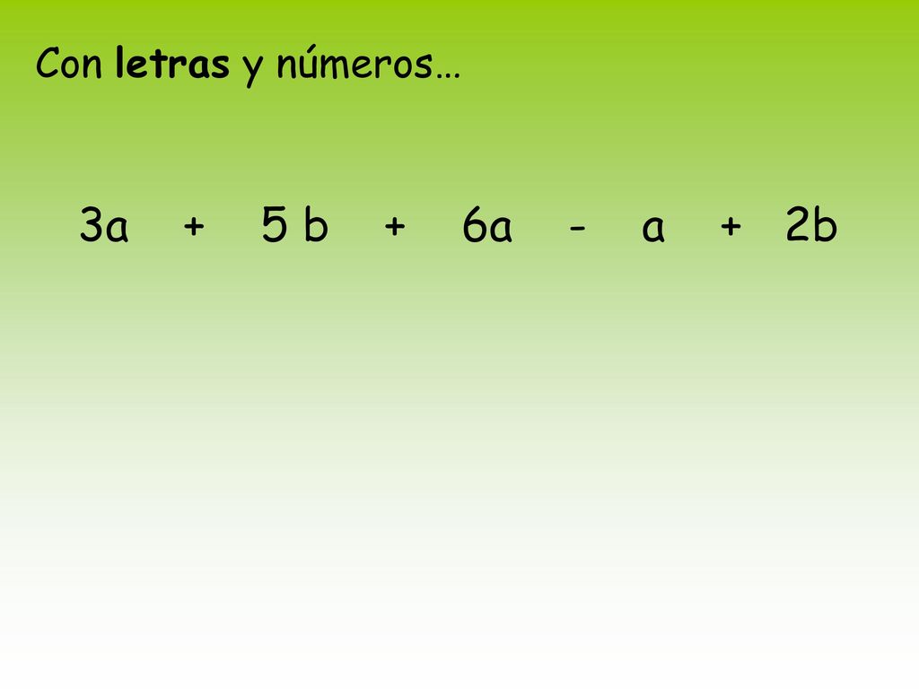 Con letras y números… 3a + 5 b + 6a - a + 2b
