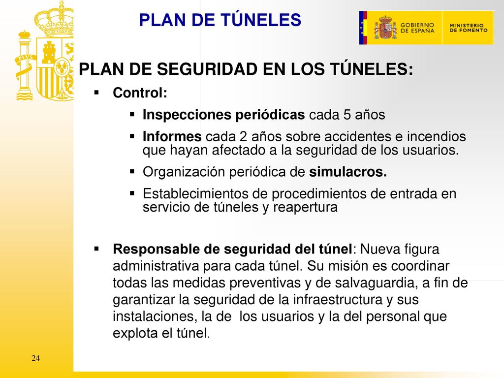 PLAN DE TÚNELES PLAN DE SEGURIDAD EN LOS TÚNELES: Control: