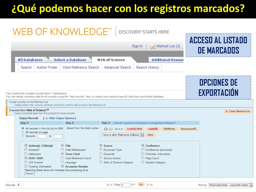¿Qué podemos hacer con los registros marcados OPCIONES DE EXPORTACIÓN