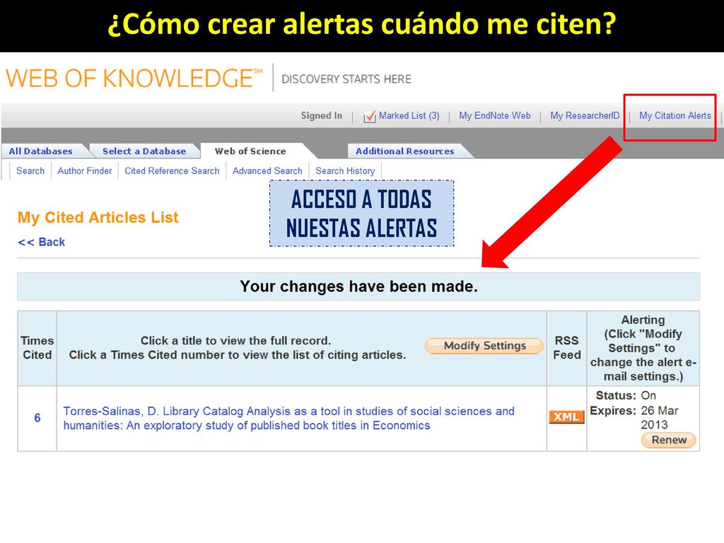 ¿Cómo crear alertas cuándo me citen ACCESO A TODAS NUESTAS ALERTAS
