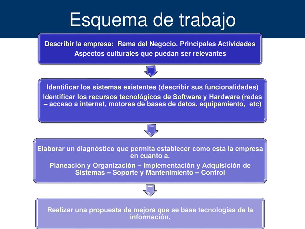 Esquema de trabajo Describir la empresa: Rama del Negocio. Principales Actividades. Aspectos culturales que puedan ser relevantes.