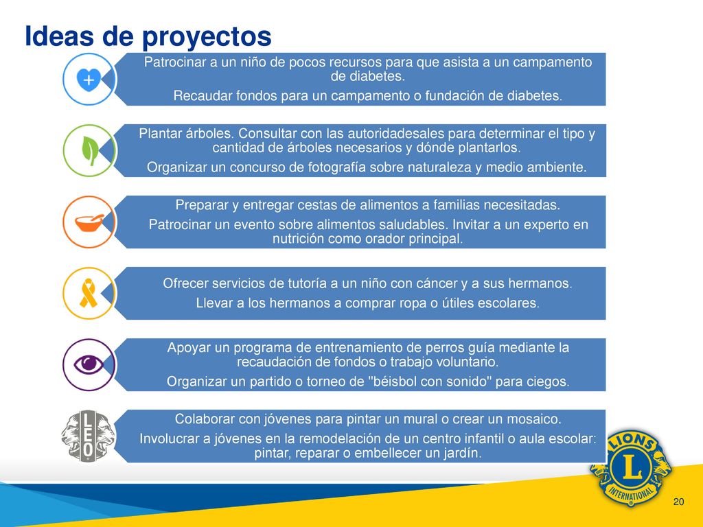 Ideas de proyectos Patrocinar a un niño de pocos recursos para que asista a un campamento de diabetes.
