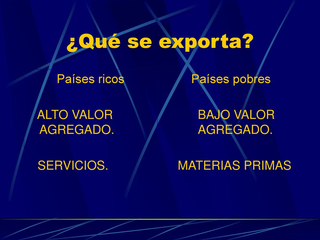¿Qué se exporta Países ricos ALTO VALOR AGREGADO. SERVICIOS.