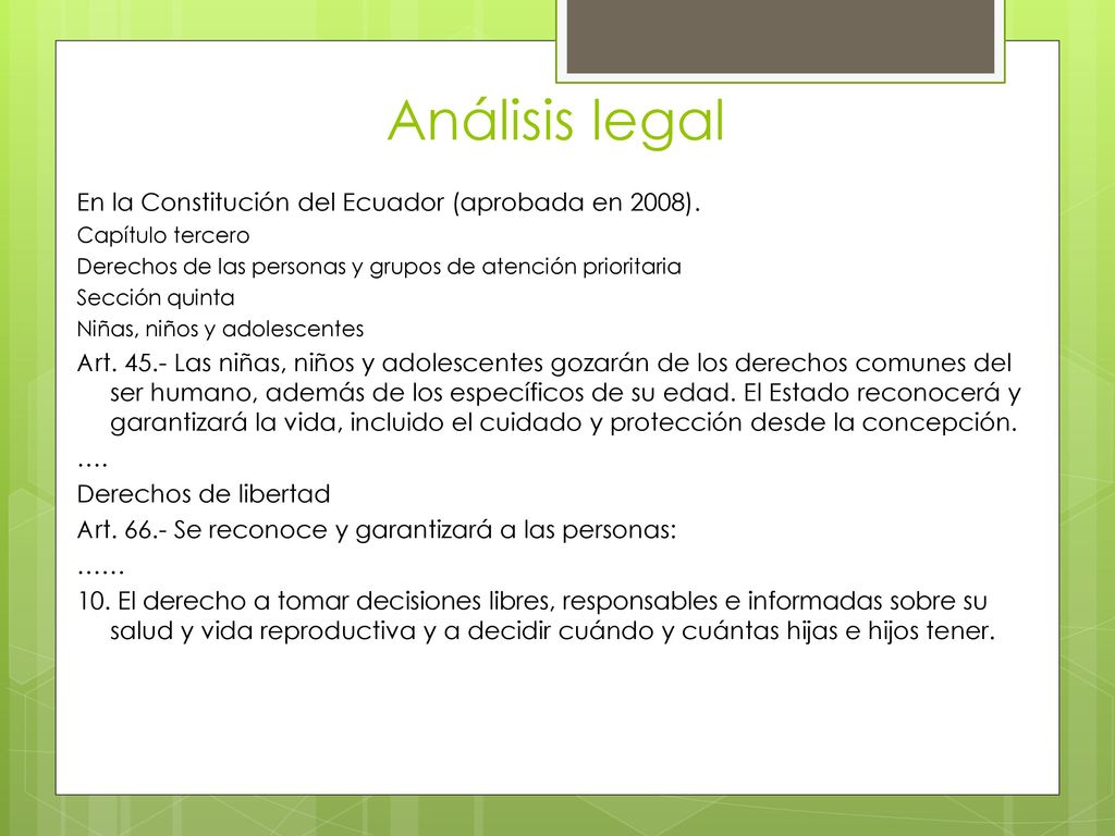 Análisis legal En la Constitución del Ecuador (aprobada en 2008).