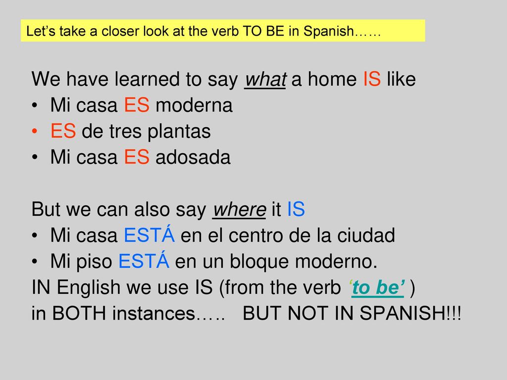 We have learned to say what a home IS like Mi casa ES moderna