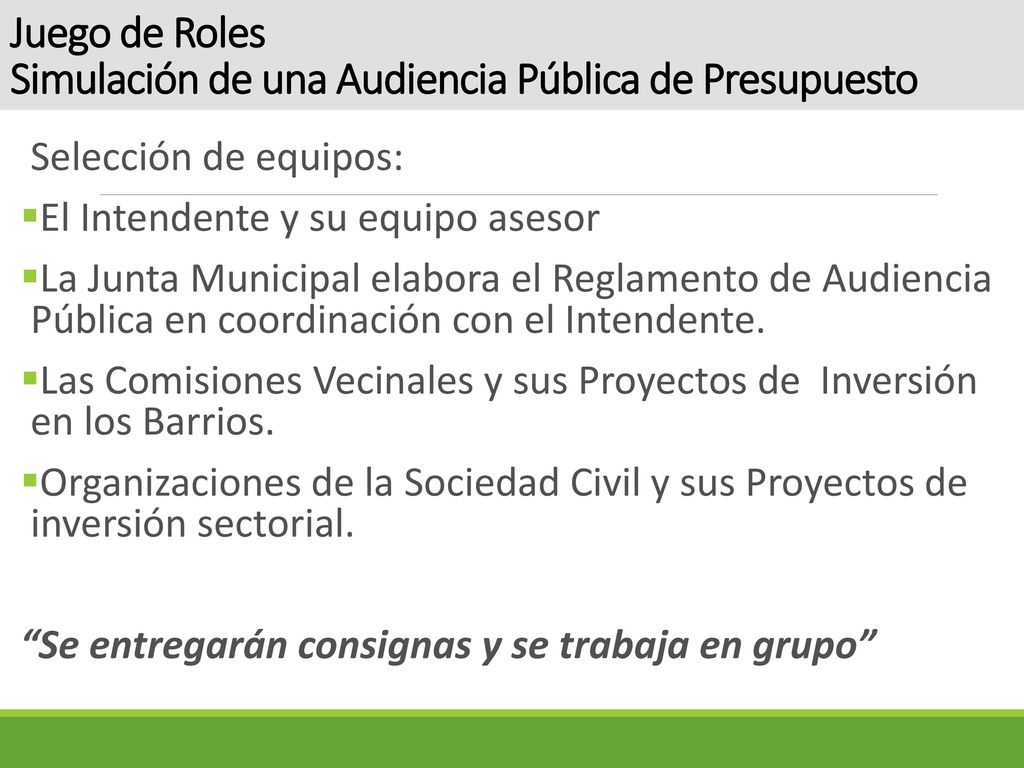Juego de Roles Simulación de una Audiencia Pública de Presupuesto