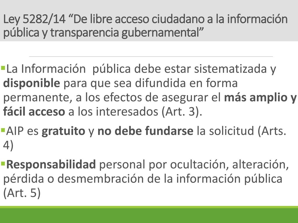 Ley 5282/14 De libre acceso ciudadano a la información pública y transparencia gubernamental
