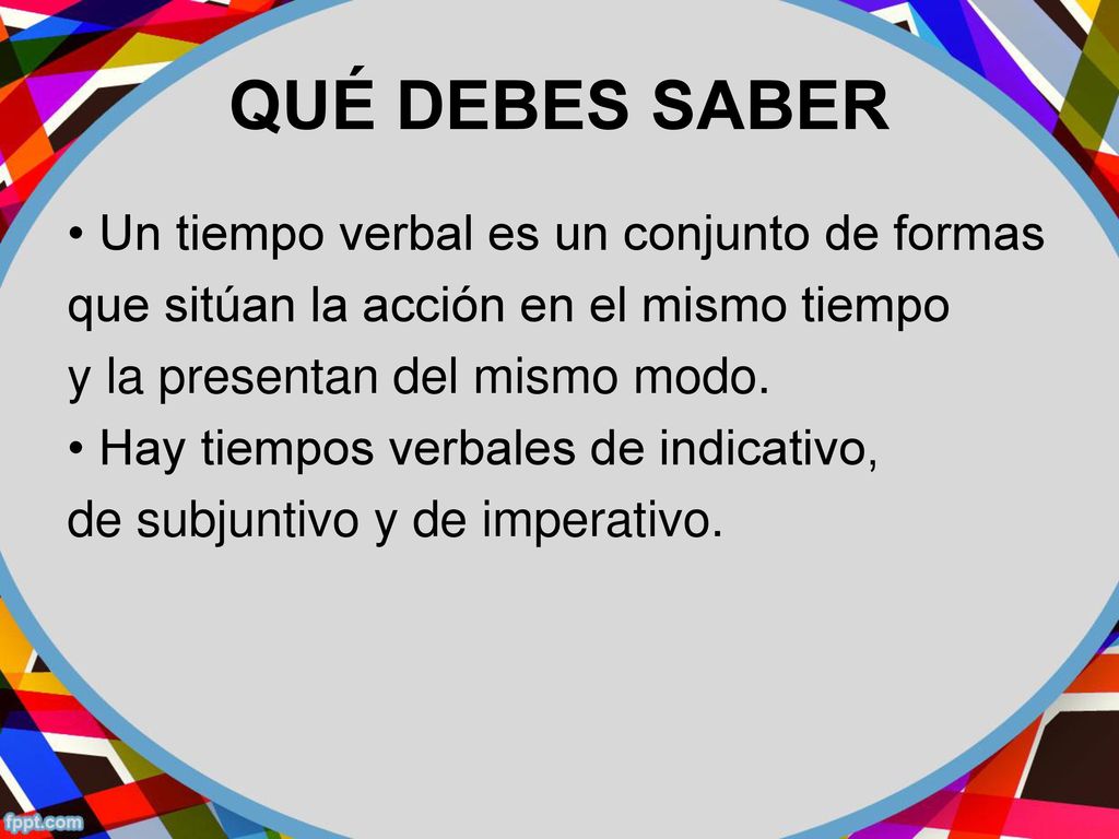 QUÉ DEBES SABER • Un tiempo verbal es un conjunto de formas