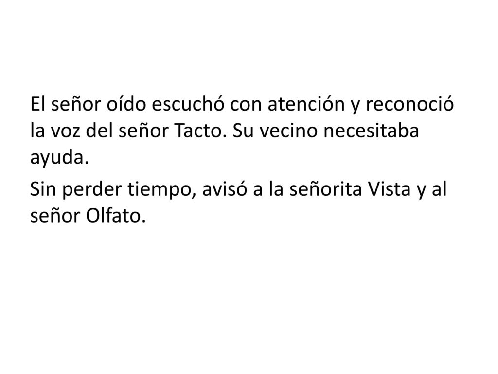 El señor oído escuchó con atención y reconoció la voz del señor Tacto