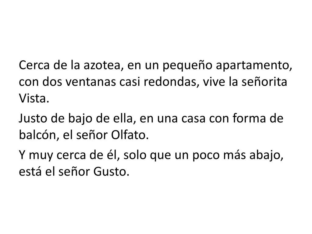Cerca de la azotea, en un pequeño apartamento, con dos ventanas casi redondas, vive la señorita Vista.