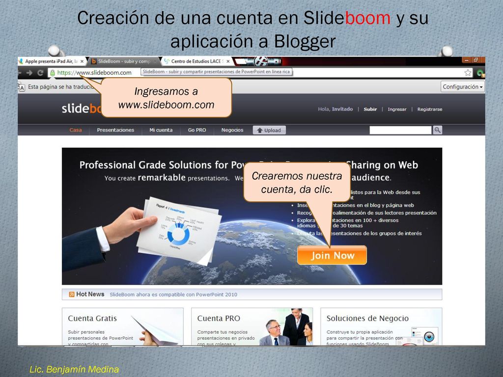 Creación de una cuenta en Slideboom y su aplicación a Blogger