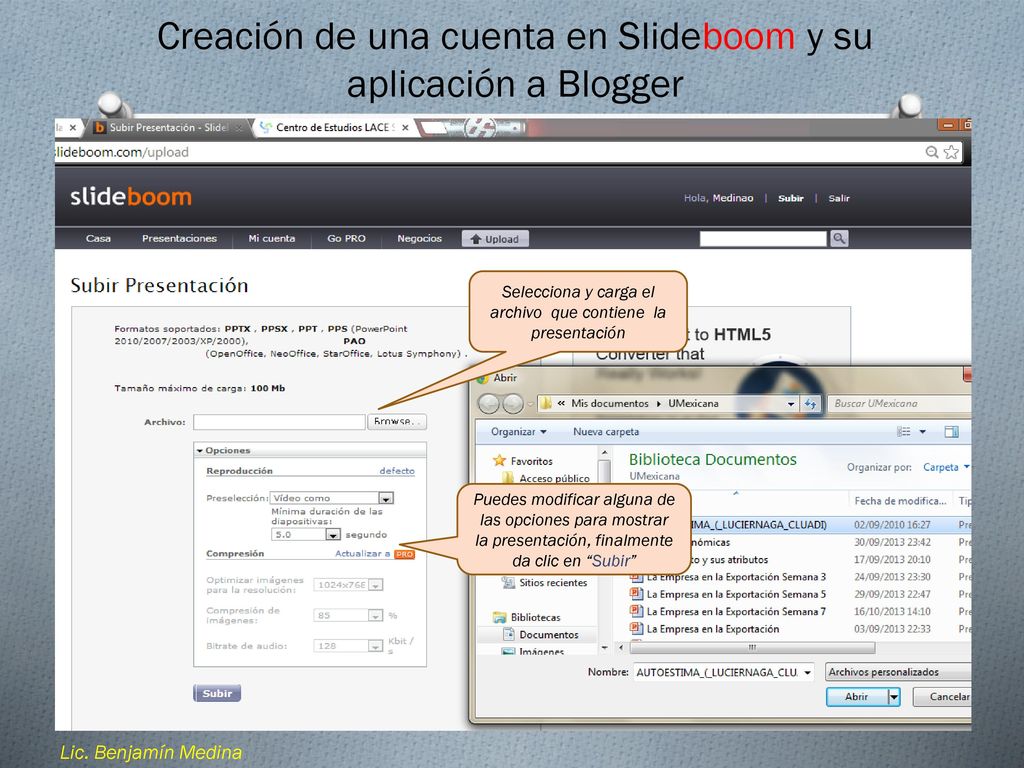 Creación de una cuenta en Slideboom y su aplicación a Blogger