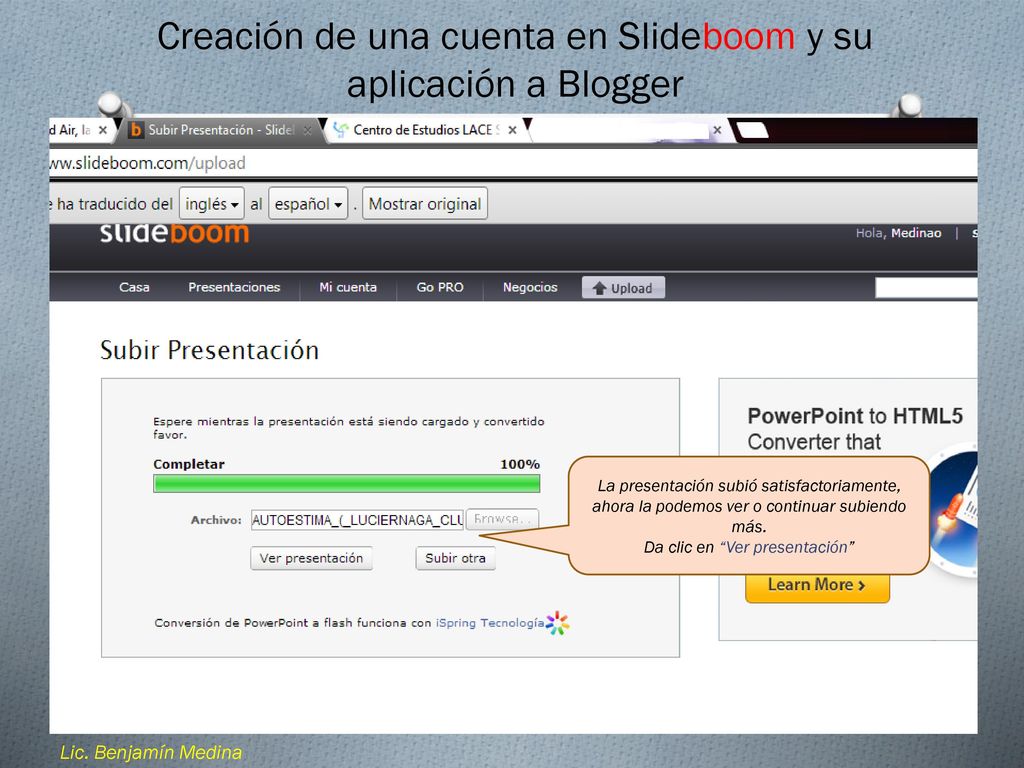Creación de una cuenta en Slideboom y su aplicación a Blogger
