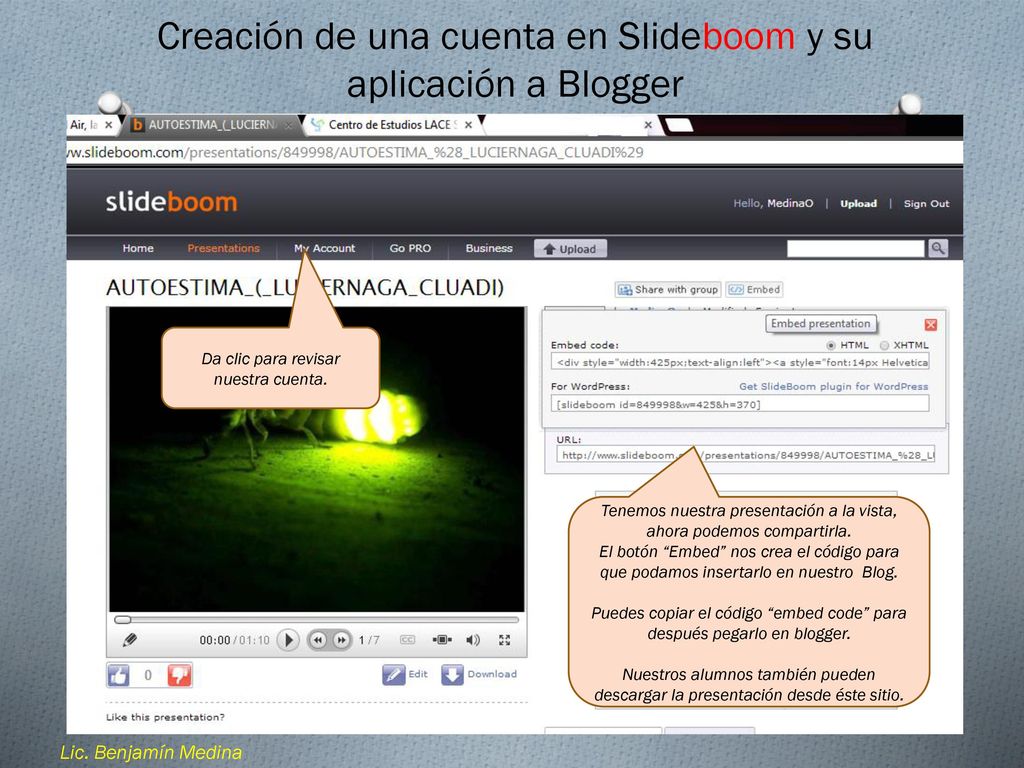 Creación de una cuenta en Slideboom y su aplicación a Blogger