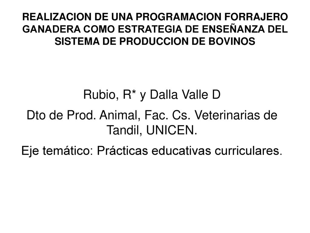 Dto de Prod. Animal, Fac. Cs. Veterinarias de Tandil, UNICEN.