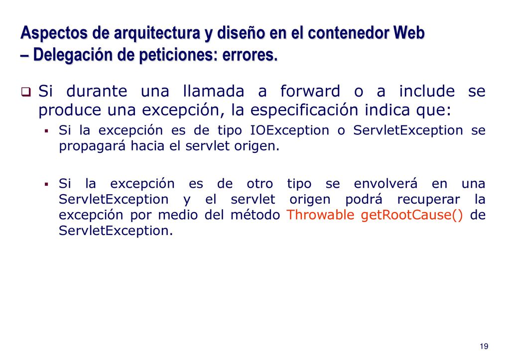 Aspectos de arquitectura y diseño en el contenedor Web – Delegación de peticiones: errores.