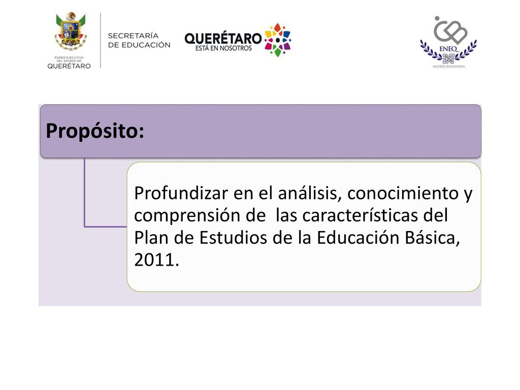 Propósito: Profundizar en el análisis, conocimiento y comprensión de las características del Plan de Estudios de la Educación Básica,