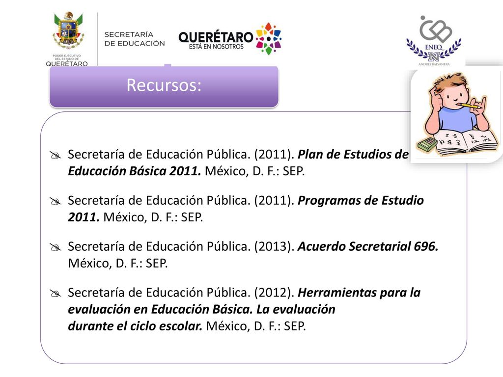 Recursos: Secretaría de Educación Pública. (2011). Plan de Estudios de Educación Básica México, D. F.: SEP.