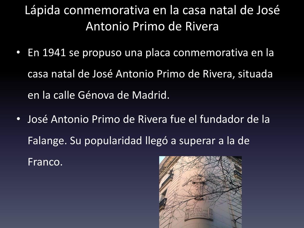 Lápida conmemorativa en la casa natal de José Antonio Primo de Rivera