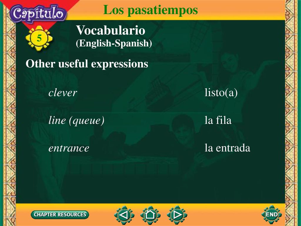 Los pasatiempos Vocabulario Other useful expressions clever listo(a)