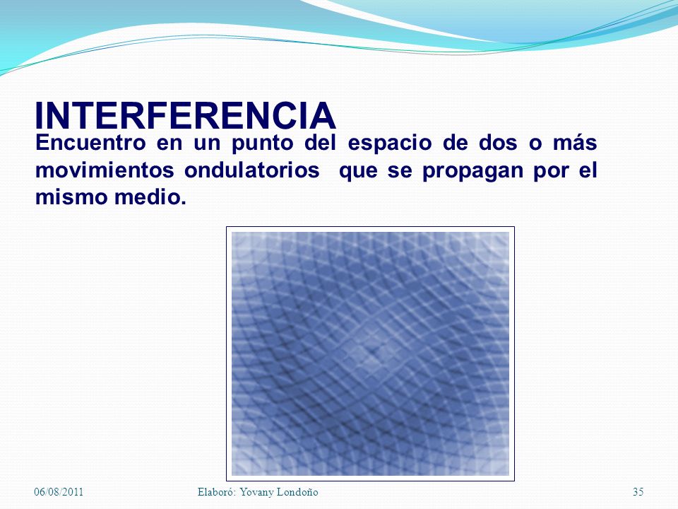 INTERFERENCIA Encuentro en un punto del espacio de dos o más movimientos ondulatorios que se propagan por el mismo medio.