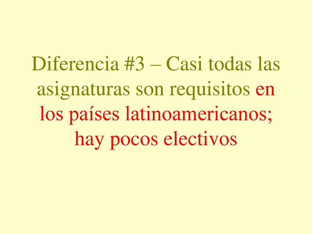 Diferencia #3 – Casi todas las asignaturas son requisitos en los países latinoamericanos; hay pocos electivos